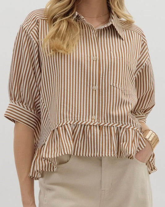 Brown Stripe Ruffle Shirt