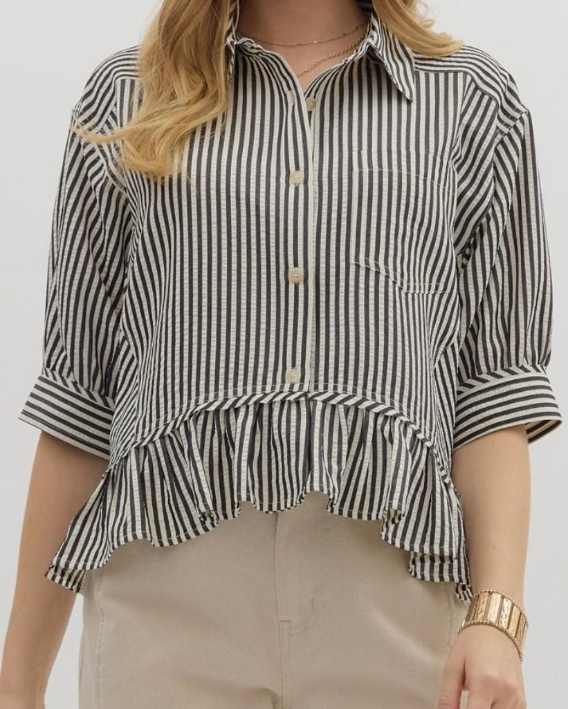 Black Stripe Ruffle Shirt