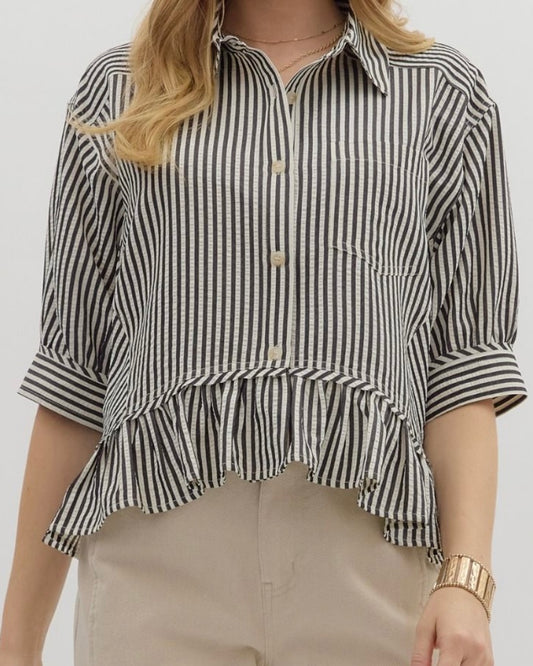 Black Stripe Ruffle Shirt