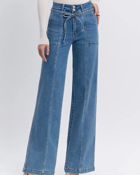 Olivia Tie Waistband Wide Leg Jean
