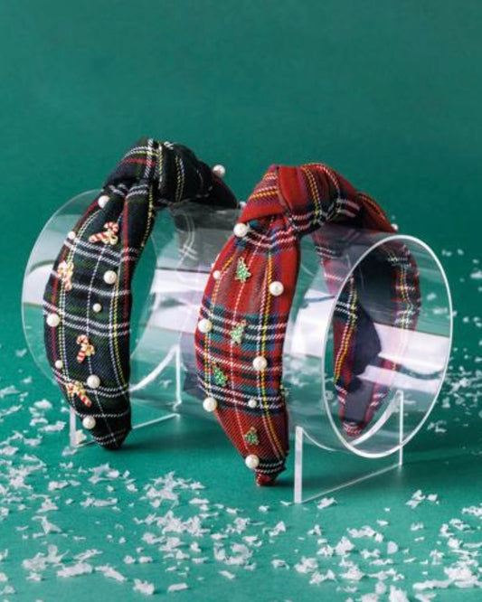 Navy Tartan Pearl Headband