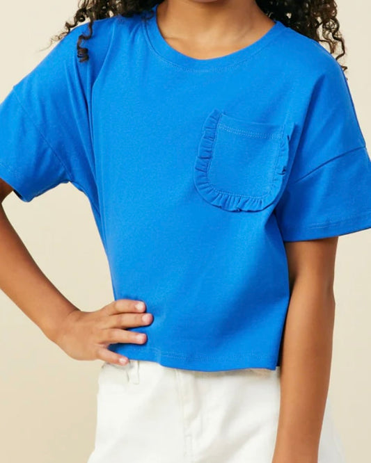 Royal Blue Ruffle Pocket Tee
