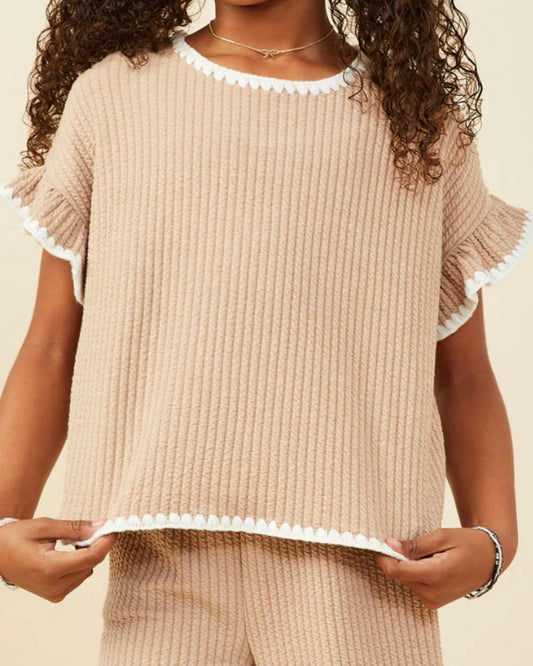 Contrast Stitch Ruffle Top