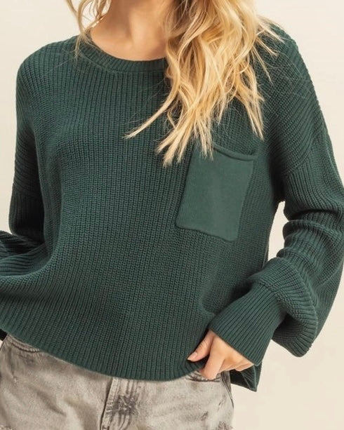 Dark Green Pocket Sweater