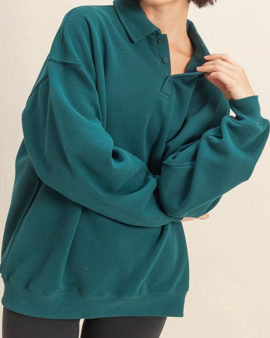 Oversized Deep Green Collared Pullover