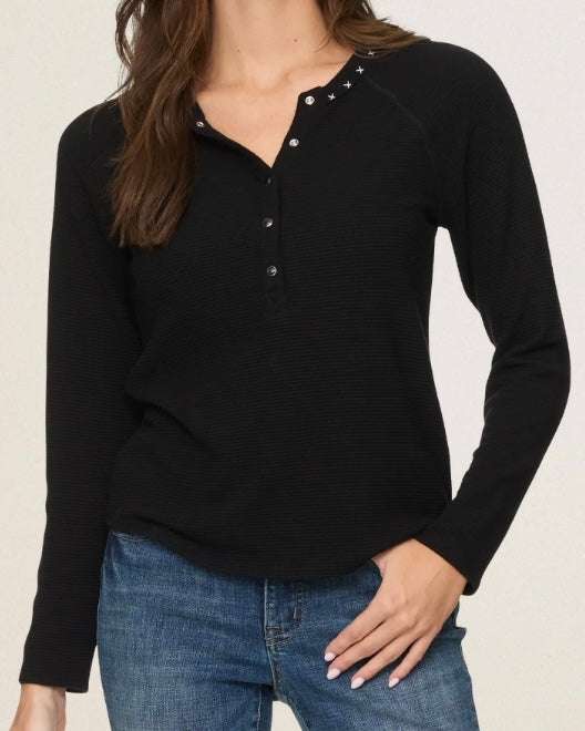 Cambria Black Waffle Henley