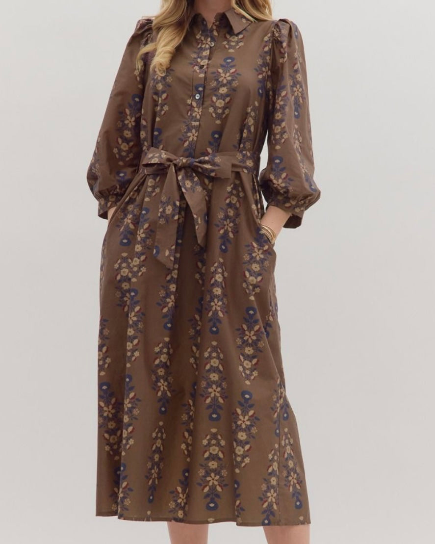 Brown Botanical Dress