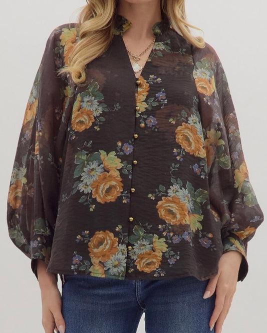 Fancy Chocolate Floral Blouse