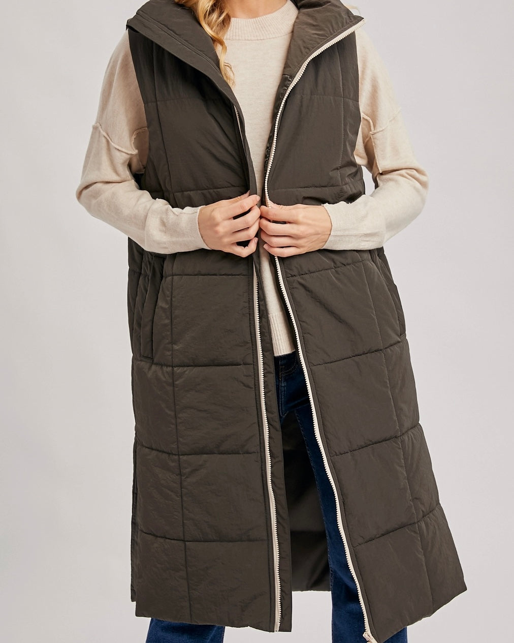 Quilted Ash Longline Puffer Vest - The Swanky Shack