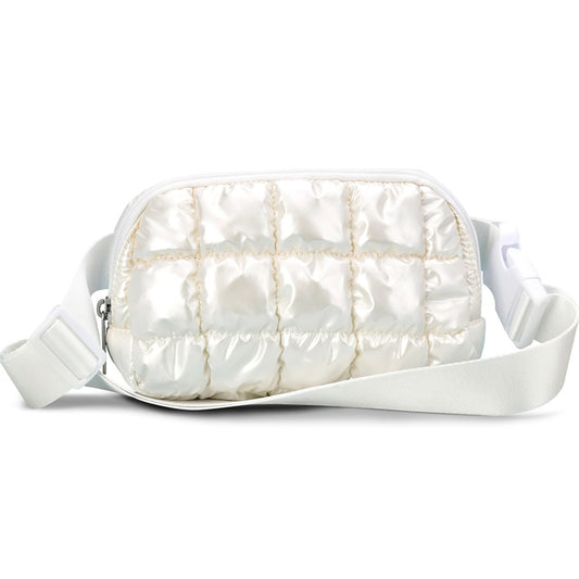 Pearl White Shiny Belt Bag - The Swanky Shack