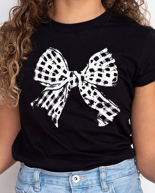 Checkered Bow Girls Tee - The Swanky Shack