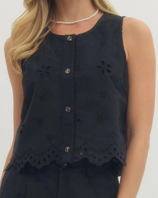 Black Eyelet Top - The Swanky Shack