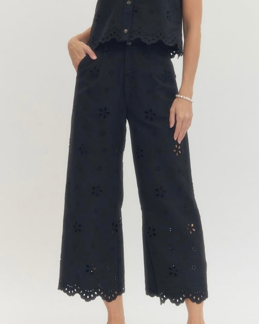Black Eyelet Pants - The Swanky Shack