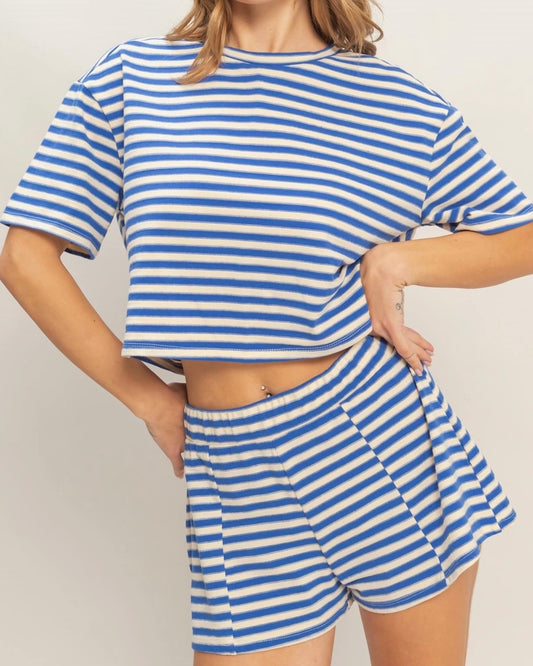 Blue Stripe Short Set - The Swanky Shack