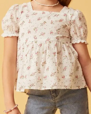 Girls Floral Swiss Dot Top - The Swanky Shack