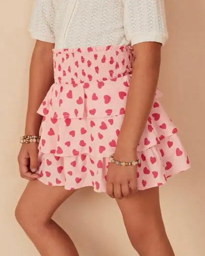 Girls Heart Print Tiered Skirt - The Swanky Shack