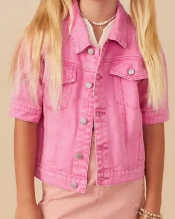 Girls Pink Washed Denim Jacket - The Swanky Shack