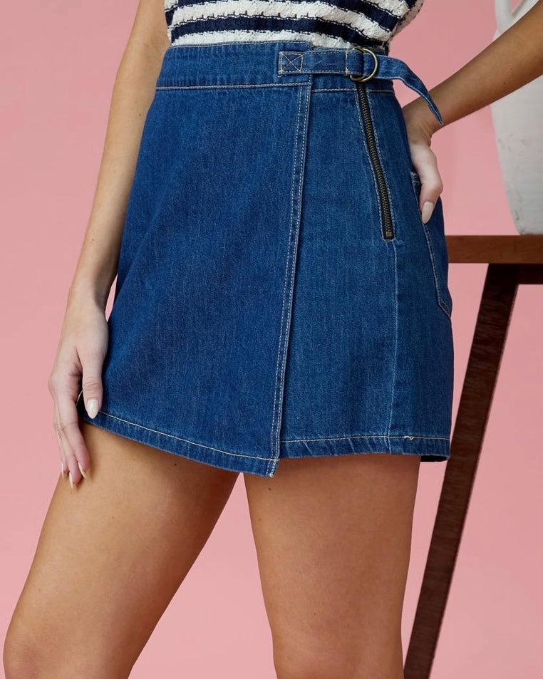 Wrap Denim Skort - The Swanky Shack