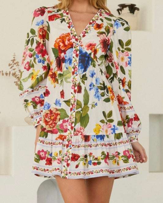 Floral Border Print Mini Dress - The Swanky Shack