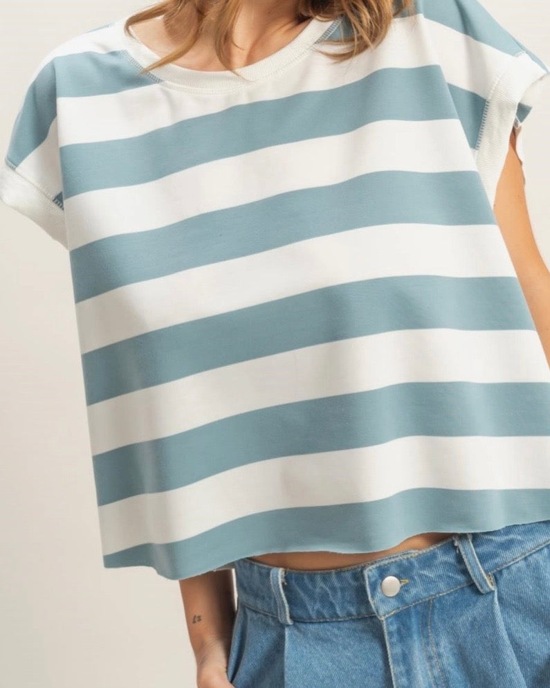 Blue Stripe Boxy Top - The Swanky Shack