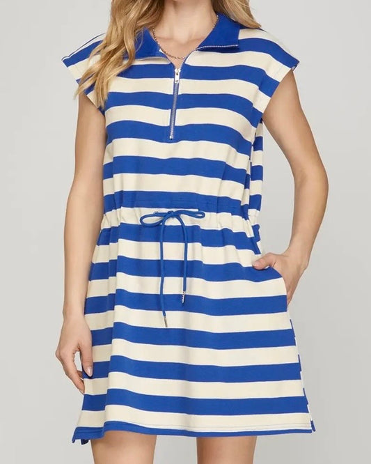 Claire Royal Stripe Mini Dress - The Swanky Shack