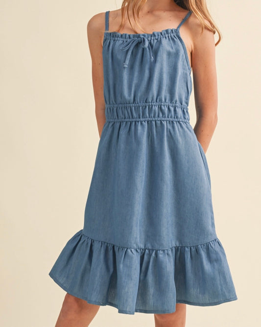 Girl’s Flounce Denim Dress - The Swanky Shack