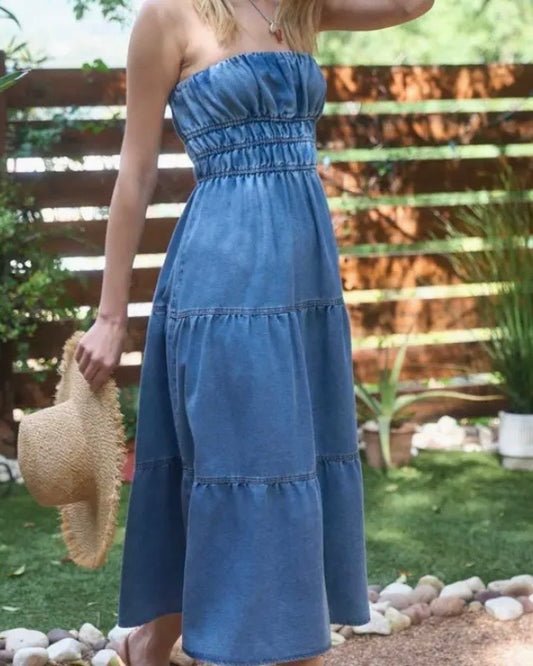 Denim Strapless Sundress - The Swanky Shack