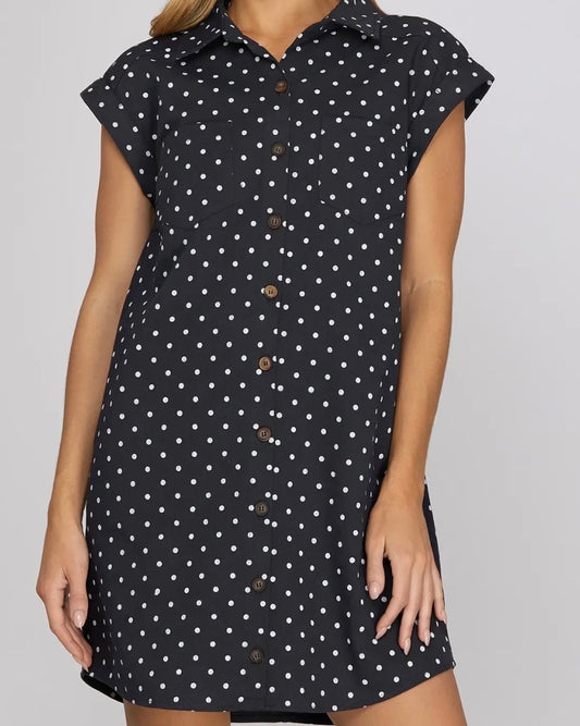 Navy Polka Dot Shirt Dress - The Swanky Shack