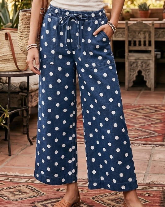 Polka Dot Denim Wide Leg Pant - The Swanky Shack