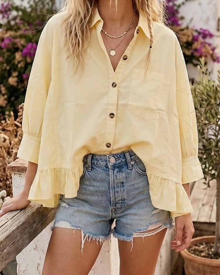 Butter Yellow Poplin Top - The Swanky Shack