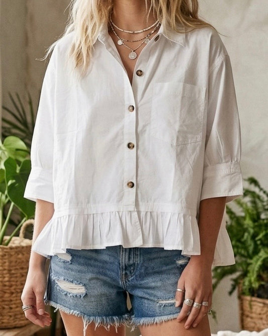 White Poplin Top - The Swanky Shack
