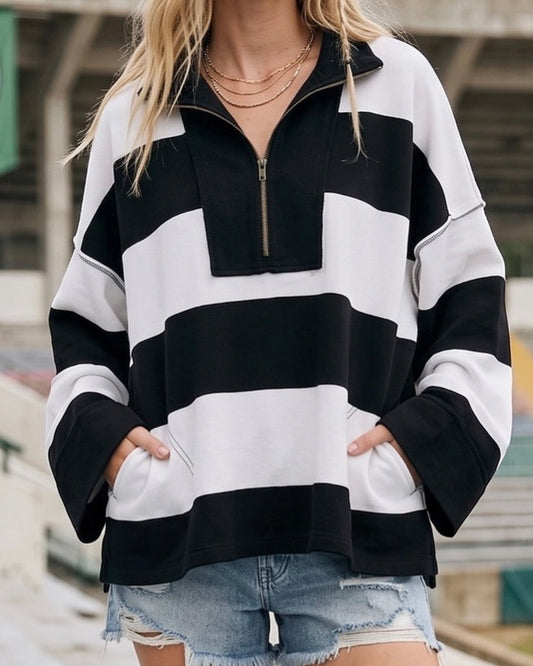 Varsity Black Stripe Pullover - The Swanky Shack