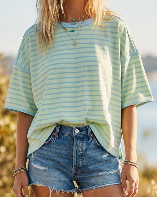 Blue Stripe Relaxed Tee - The Swanky Shack
