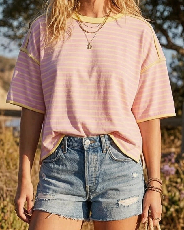 Yellow Stripe Relaxed Tee - The Swanky Shack