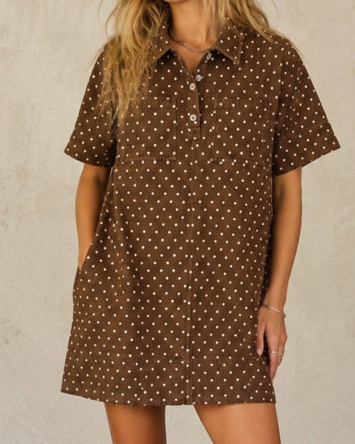 Brown Polka Dot Denim Dress