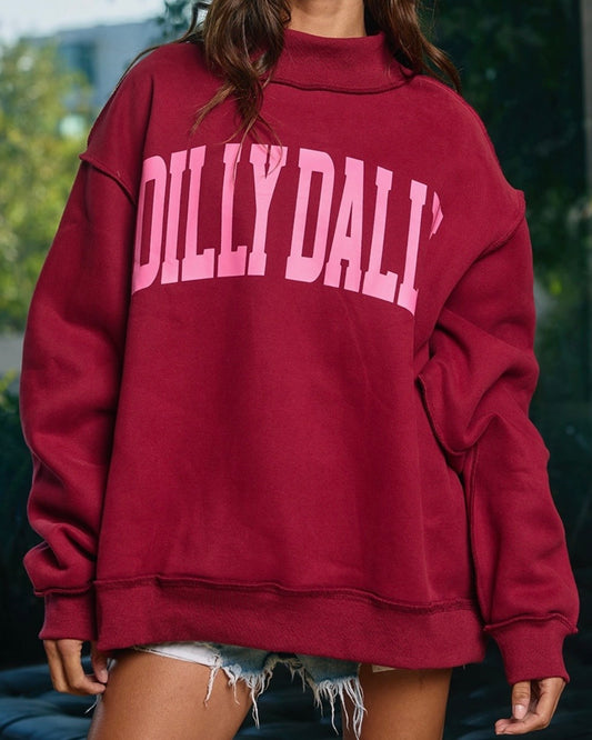 DILLY DALLY Burgundy Sweatshirt - The Swanky Shack