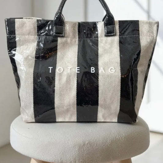 Black Stripe Tote Bag - The Swanky Shack