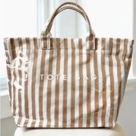 Tan Stripe Tote Bag - The Swanky Shack