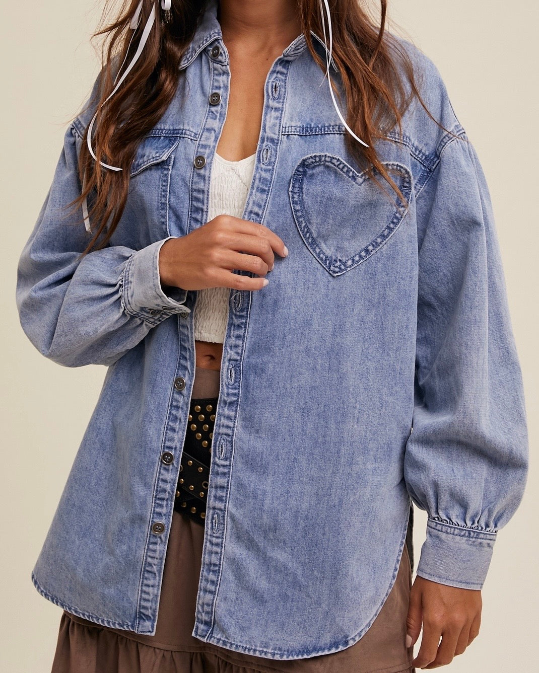 Heart Pocket Denim Shacket