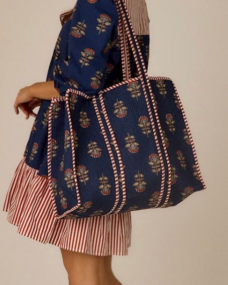 Navy Harvest Print Tote