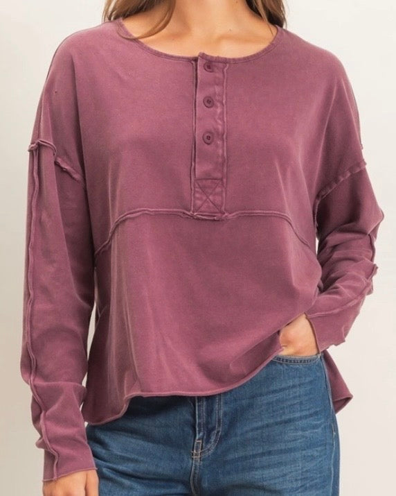 Dark Cherry Oversized Henley Top