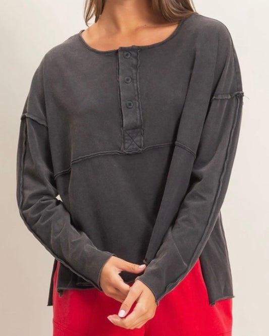 Black Oversized Henley Top