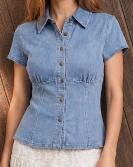 Cinch Waist Denim Top