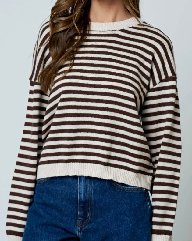 Oatmeal Stripe Back Button Sweater