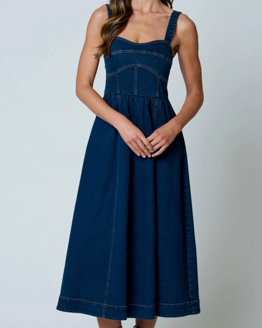 Sweetheart Corset Denim Midi Dress