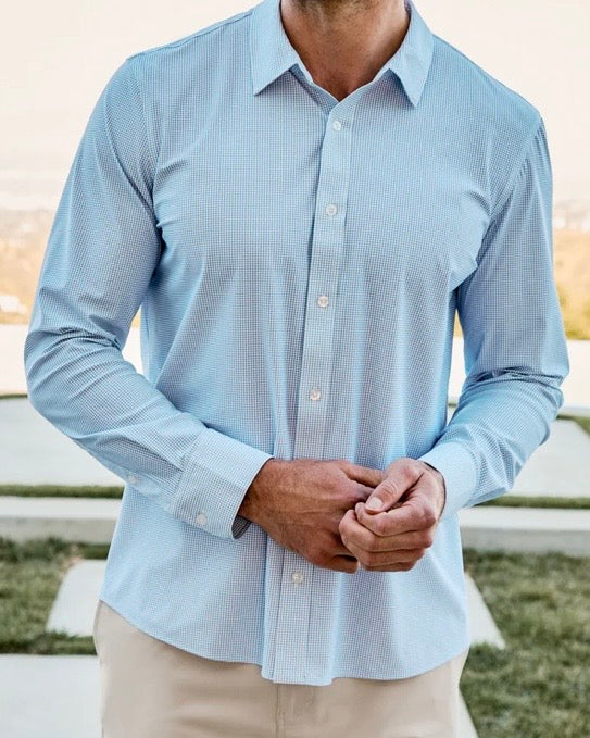Light Blue Gingham Journey Performance Shirt