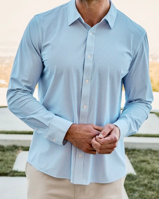Light Blue Gingham Journey Performance Shirt