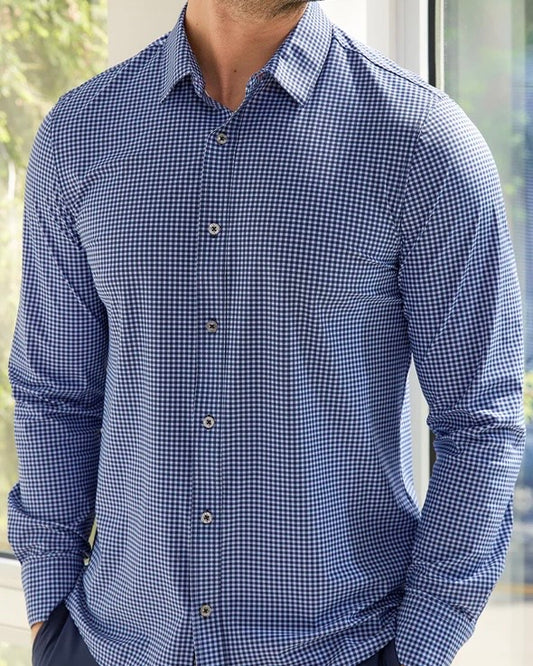 Navy Gingham Journey Performance Shirt