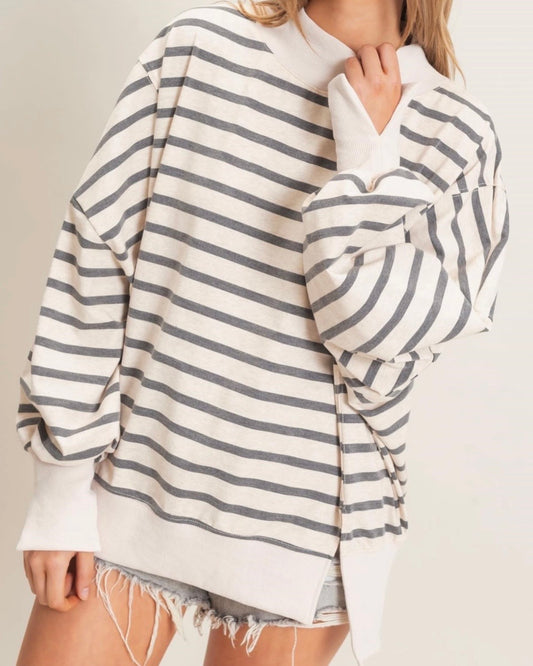 Gray Stripe Mock Neck Sweatshirt