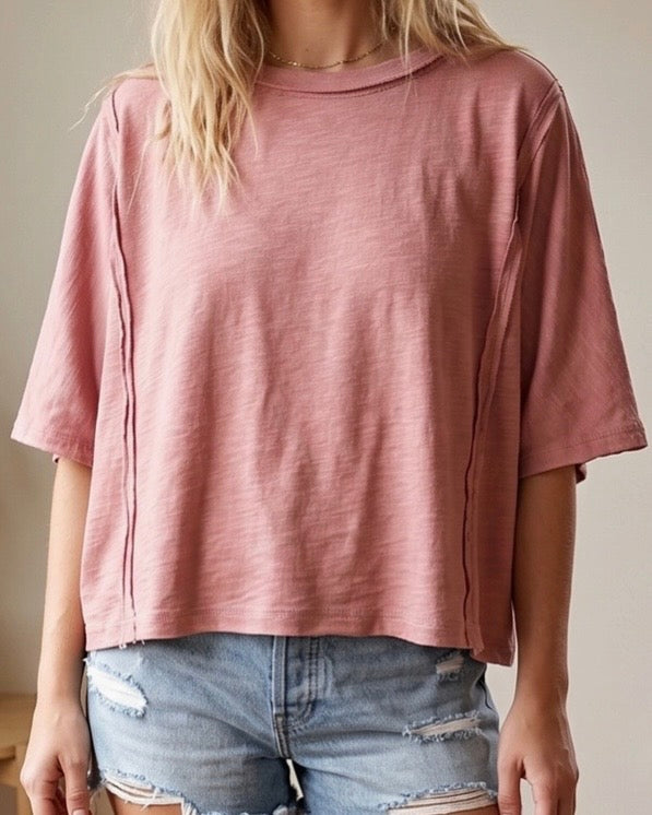 Mauve Oversized Raw Edge Tee